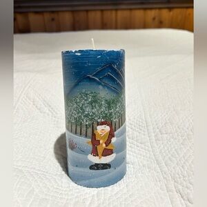 Festive Blue Candle with Santa Design